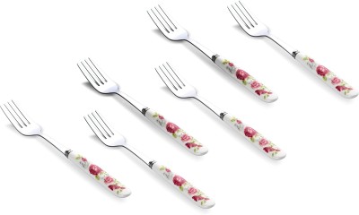 MGeezz Stainless Steel Small Forks Kitchen Cutlery Dinner Fruits Fork-Ceramic Handle Stainless Steel Fruit Fork Set(Pack of 6)