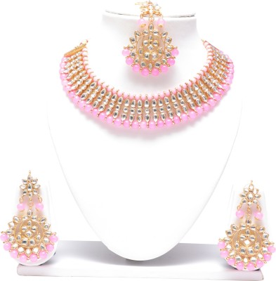 Ethnicking Crystal Pink, White, Gold Jewellery Set(Pack of 1)