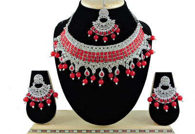 VATSALYA creation Alloy Gold-plated Red, Silver Jewellery Set(Pack of 1)