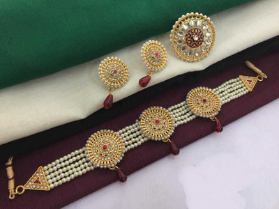 Primectrla Fab Brass Gold-plated Red, Gold, White Jewellery Set(Pack of 1)