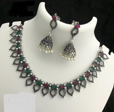 PBM CREATIONS Oxidised Silver Multicolor Jewellery Set(Pack of 1)