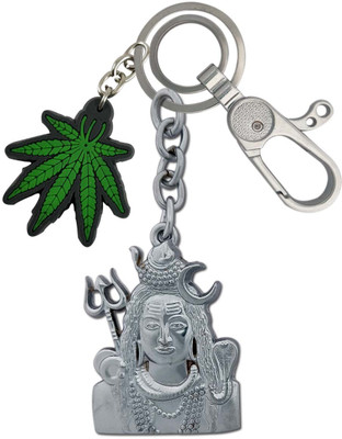 HANDSOME ISK Double Side Shiv Ji With Green Leaf Locking Hook Key Chain