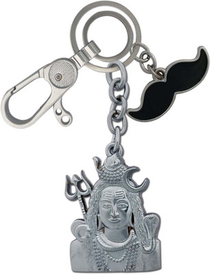SHOKY LOOKS Double Side Shiv bholenath With Black Mustache Locking Lock Key Chain