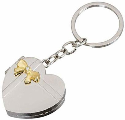 MAG BEE Silver Color Heart Shape Double Photo Frame Metallic Keyring Key Chain Key Chain