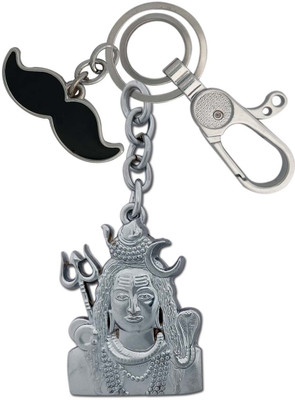 HANDSOME ISK Double Side Shiv Ji With Black Mustache Locking Hook Key Chain
