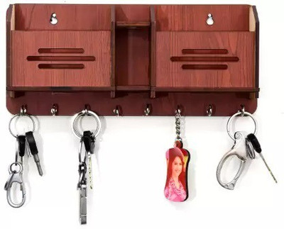 KK FAISHON KK FAISHON 3 Line Key Holder Wood Key Holder(7 Hooks, Brown)