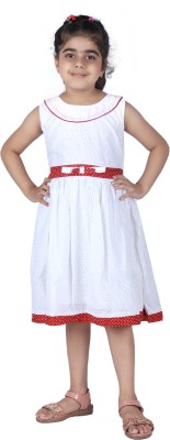 stylestorm Girls Midi/Knee Length Casual Dress(White, Sleeveless)