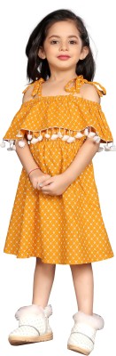 RK MANIYAR Girls Midi/Knee Length Casual Dress(Yellow, Half Sleeve)