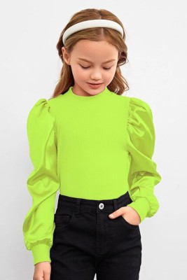 Naazglory Girls Casual Cotton Blend Top(Green, Pack of 1)