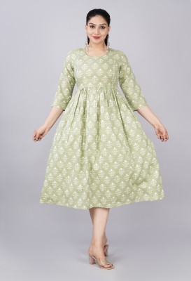 Tanisha Women Printed Anarkali Kurta(Light Green)