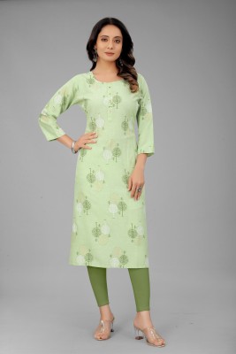 dhyana fashion Women Printed Straight Kurta(Light Green, White, Beige)