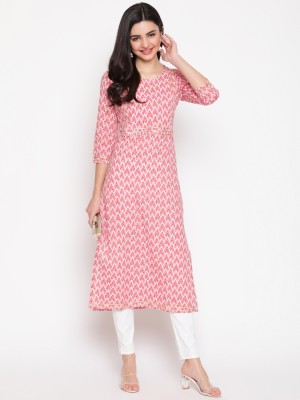 Women Click Women Floral Print Straight Kurta(Pink)