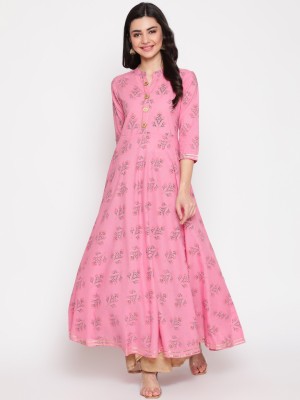 Women Click Women Floral Print Flared Kurta(Pink)