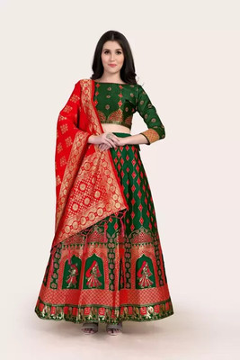 SHREE CREATION Self Design Semi Stitched Lehenga Choli(Dark Green)