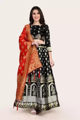 SHREE CREATION Self Design Semi Stitched Lehenga Choli(Black)