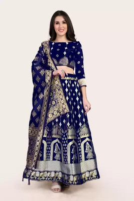 SHREE CREATION Self Design Semi Stitched Lehenga Choli(Dark Blue)