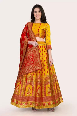 SHREE CREATION Self Design Semi Stitched Lehenga Choli(Yellow)