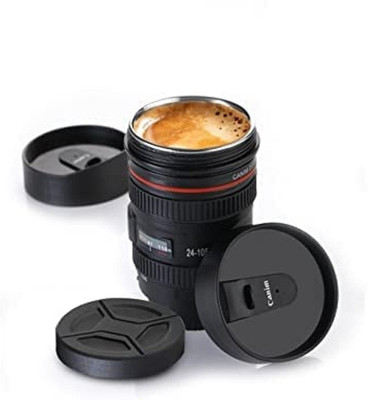 Fulkiza Camera Lens Plastic Coffee with 2 Lid Plastic Coffee Mug(400 ml)