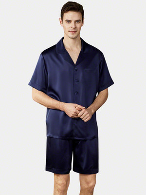 Bella Babe by SK Men Solid Dark Blue Night Suit Set