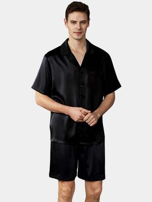 Bella Babe by SK Men Solid Black Night Suit Set