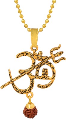 RN Antique Plated Lord Shiv Big Om Trishul Rudraksha Pendant Locket for Men Gold-plated Brass