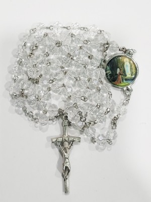 Divine Creations Rosary White Crystal Catholic Rosary for First Holy Communion / Wedding Stainless Steel