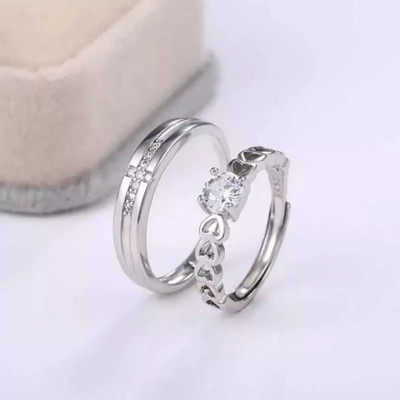Lila Hearts with Cross Valentine Couple Rings Promise Propose Rings for Girls & Boys Stainless Steel Cubic Zirconia Ring