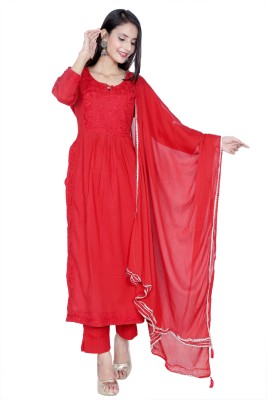 Label Reetrang Solid Kurta, Trouser/Pant & Dupatta Set