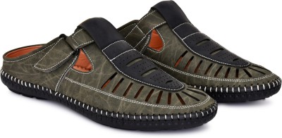 Lazy21 Men Sandals(Olive, Black , 6)