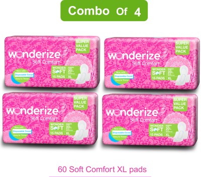 Wonderize Soft Comfort XL Sanitary Napkins - 60 Pads (Combo of 4) - With Disposable Pouch Sanitary Pad(Pack of 4)