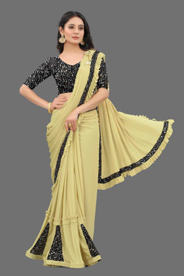 EPRIMPEX Embroidered Bollywood Lycra Blend Saree(Beige)