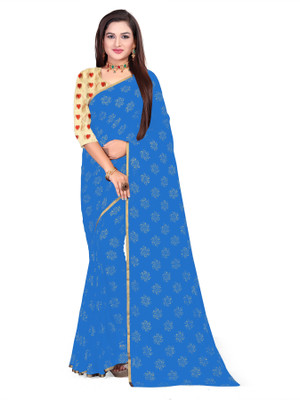 Aardiva Printed Bollywood Chiffon Saree(Light Blue)
