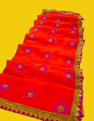 NeeLKANTH ENTERPRISE Blocked Printed Bandhani Chiffon Saree(Orange)