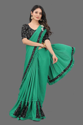 TRIMURTIPRINTS Solid/Plain Bollywood Lycra Blend Saree(Green)