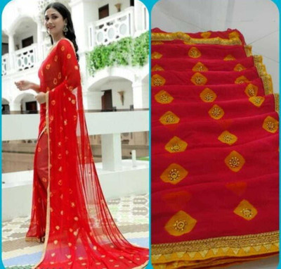 NeeLKANTH ENTERPRISE Blocked Printed Bandhani Chiffon Saree(Red)