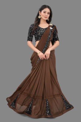 lizyaa enterprise Embroidered Bollywood Lycra Blend Saree(Brown)