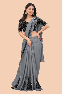 EPRIMPEX Embroidered Bollywood Lycra Blend Saree(Grey)
