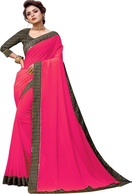 Be4Me.com Solid/Plain Bollywood Georgette Saree(Pink)