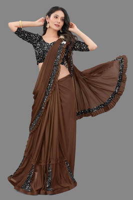 EPRIMPEX Embroidered Bollywood Lycra Blend Saree(Brown)