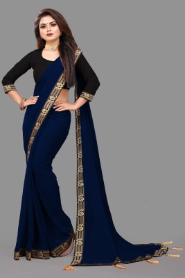 HomeDeal Solid/Plain Daily Wear Georgette, Art Silk Saree(Dark Blue)