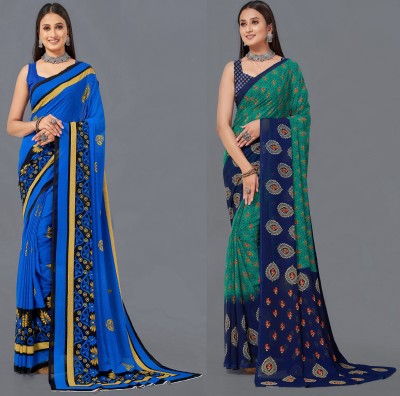 Leelavati Printed Bollywood Georgette Saree(Pack of 2, Dark Blue, Blue)