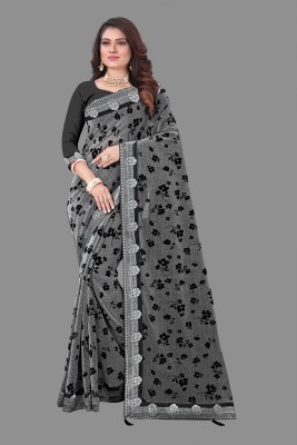 MAN PRIYA TRENDZ Floral Print Bollywood Silk Blend Saree(Grey)