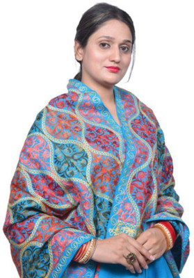 Amrit Trading Co Wool Embroidered Women Shawl(Blue)