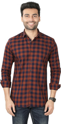 5TH ANFOLD Men Checkered Casual Dark Blue Shirt