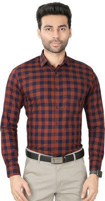5TH ANFOLD Men Checkered Formal Orange Shirt