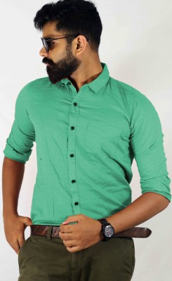 Indi Hemp Men Solid Casual Green Shirt