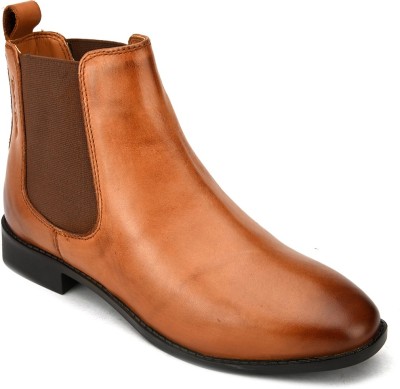 Tan Toe Tan Genuine Leather Slip On Ankle Boots For Women(Tan)