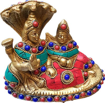 DAS TRADERS Brass Vishnu laxmi status for home and mandir Decorative Showpiece  -  10 cm(Brass, Multicolor)
