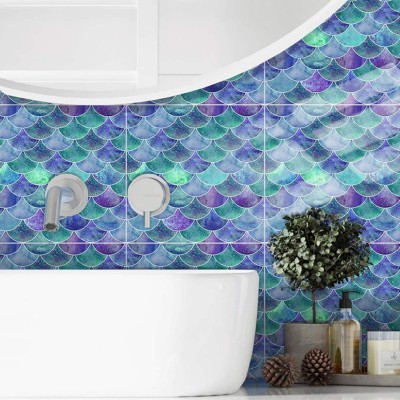 JAAMSO ROYALS 30 cm 3D Tile Wall Decals Blue Hyun-chae Fish Scale Home Décor Wall Sticker Self Adhesive Sticker(Pack of 1)