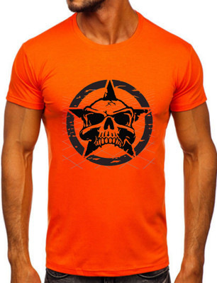 Ruzim Graphic Print Men Round Neck Orange T-Shirt